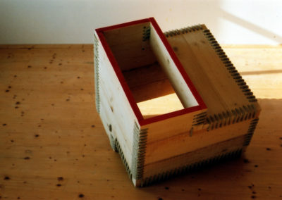 Inner City 2 - ©Kurt Spitaler I 2006; Holz, Seil, Farbe, genäht; 65 x 65 x 65 cm